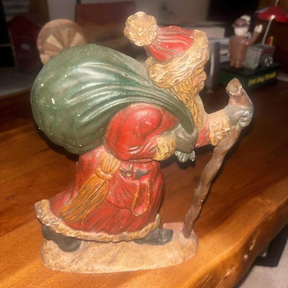 Vintage Cast Iron Hand Painted Old World Santa Door Stop 10
